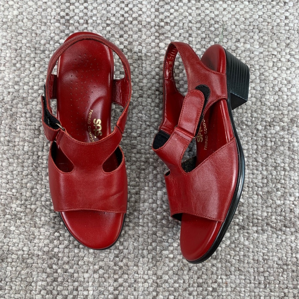 SAS Slingback Sandals Women 7.5 M Red Leather Tripad Comfort Block Heel USA